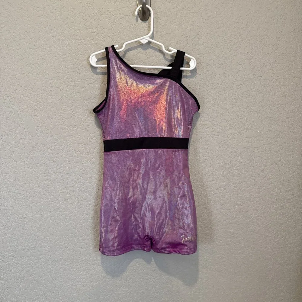 Justice Girls Leotard Size 10 Shimmer Design Purple Shorts Sparkle Gymnastics